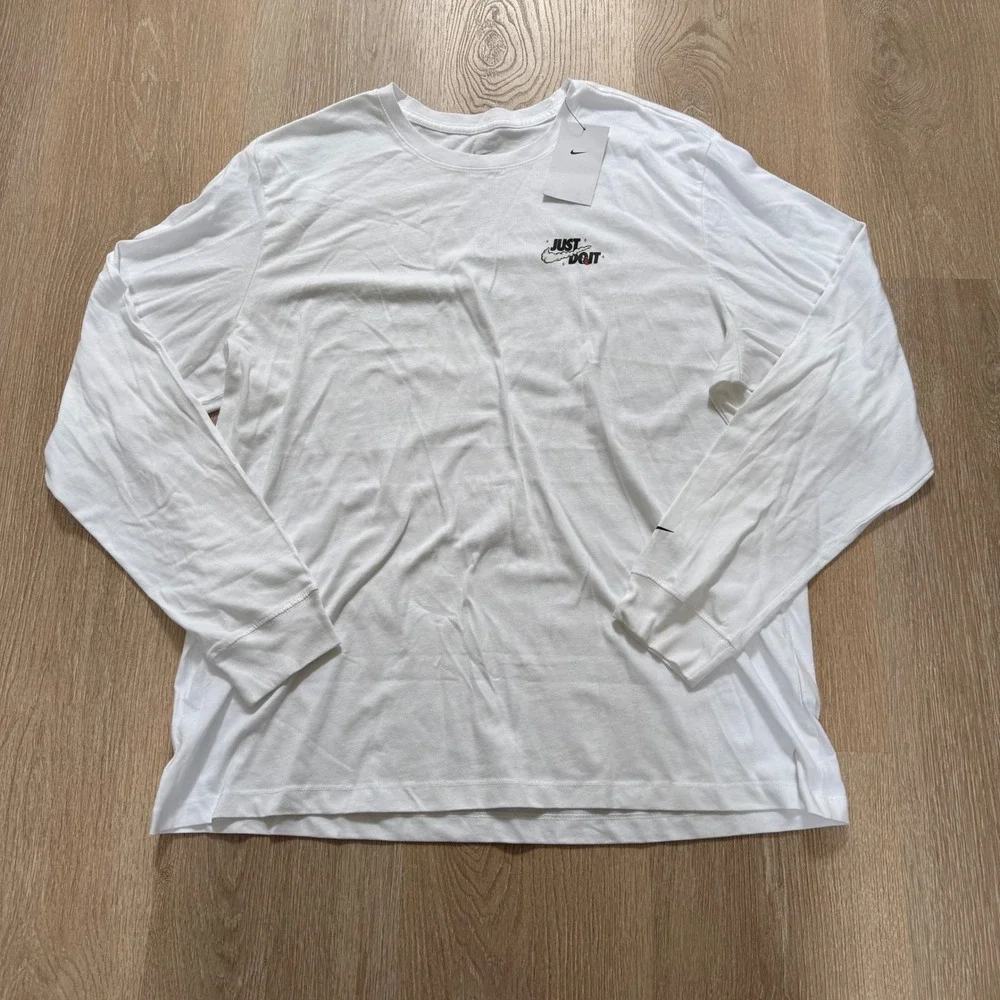 Nike Just Do It Cloud Long Sleeve T-Shirt Mens XXL White Basketball Graphic‎ Tee